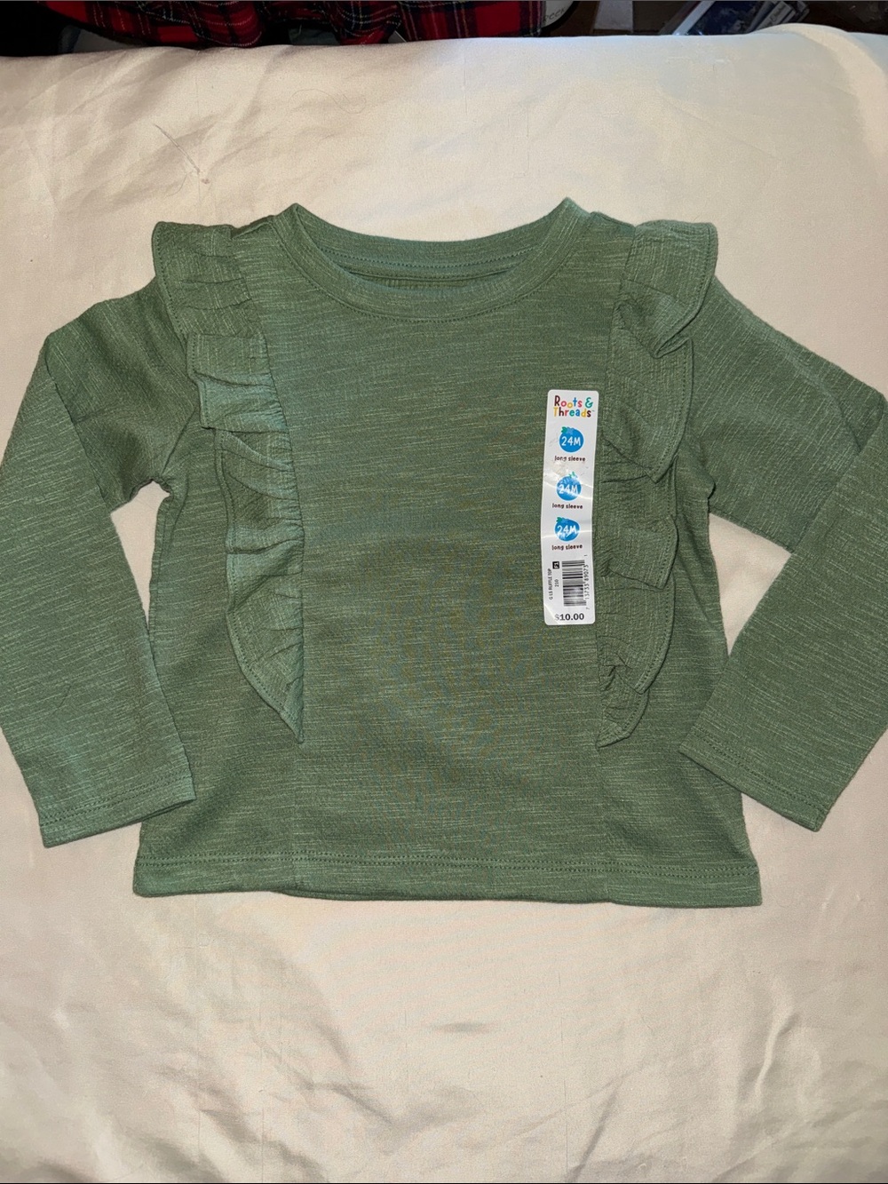 Falls Creek Girls Long Sleeve Ruffle Tee - Sage Green